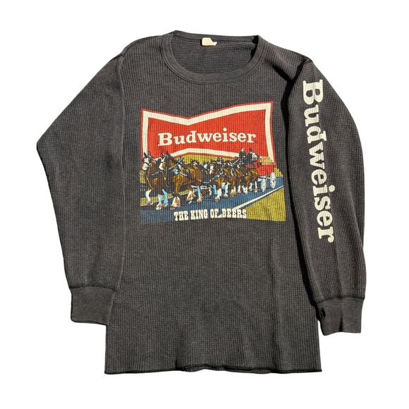 J.E. Morgan Other - Vintage Budweiser Clydesdales Thermal Shirt Mens Large Gray Waffle Knit USA Made
